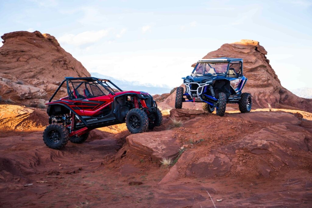 Honda Talon UTVs on red rocks