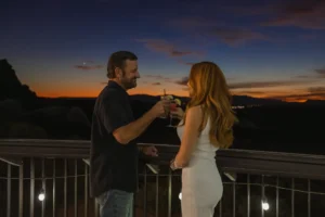 Couple enjoying the patio space at The Grille at Sand Hollow Resort.